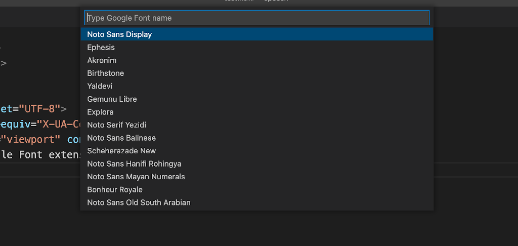 Google Fonts extension for VS Code
